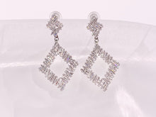 Load image into Gallery viewer, Diamond Shape Luxury Baguette CZ Pave Earrings in 18k Gold and Silver Over Copper 2 Pairs
