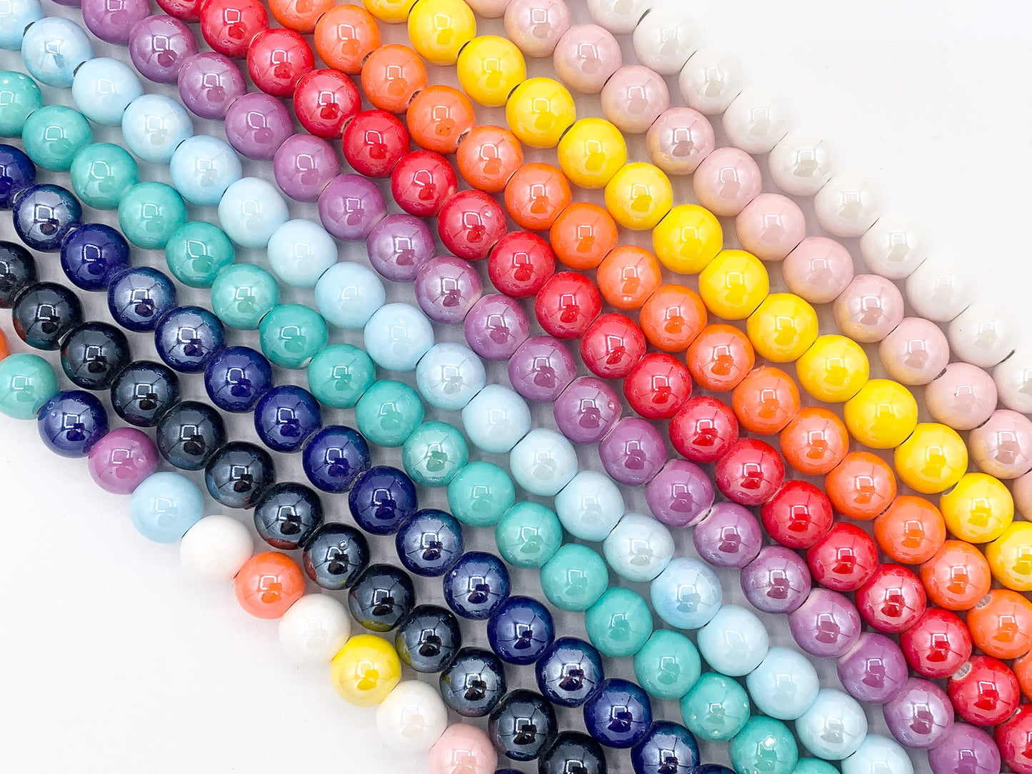 10mm Electroplated Ceramic Porcelain Beads Large Hole Round Shiny Glossy Beads For Jewelry Making In 11 Colors Around 11"