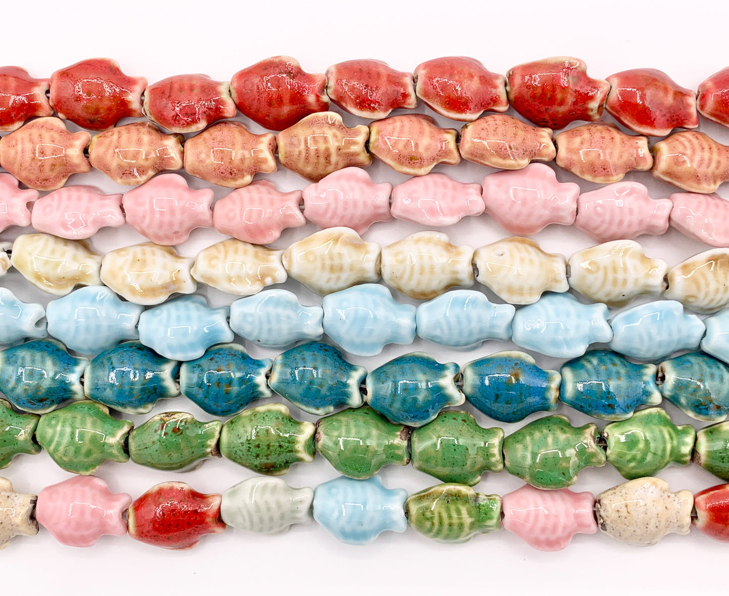 Puffy Fish Shape Ceramic Porcelain Shiny Beads For Jewelry Making 14-15" Price For 1 Strand