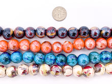 Load image into Gallery viewer, 14mm Electroplated Ceramic Porcelain Large Hole Round Shiny Glossy Beads For Jewelry Making In Tortoise, Orange, Blue &amp; Cream Around 11-12&quot;
