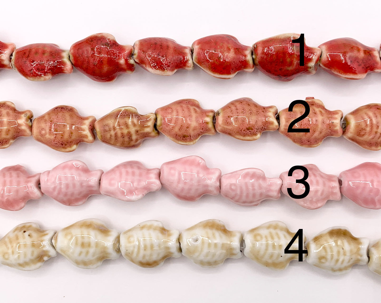 Puffy Fish Shape Ceramic Porcelain Shiny Beads For Jewelry Making 14-15" Price For 1 Strand