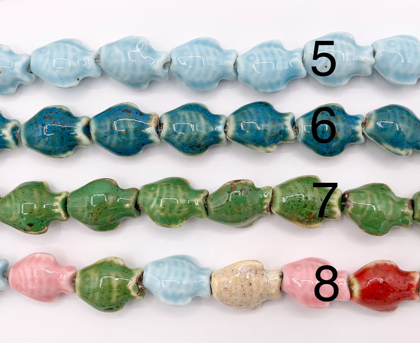 Puffy Fish Shape Ceramic Porcelain Shiny Beads For Jewelry Making 14-15" Price For 1 Strand