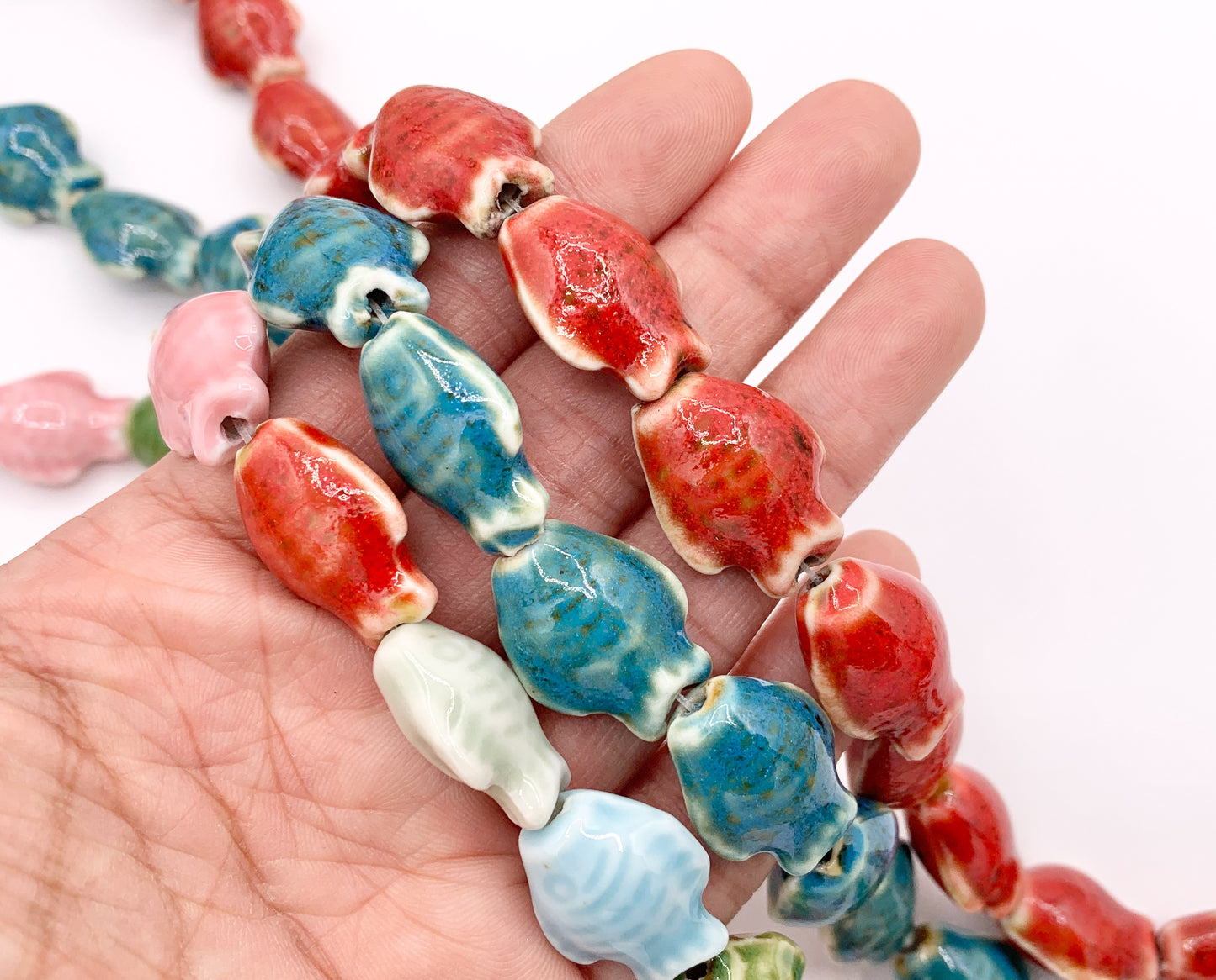 Puffy Fish Shape Ceramic Porcelain Shiny Beads For Jewelry Making 14-15" Price For 1 Strand