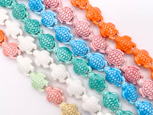 Puffy Turtle Shape Ceramic Porcelain Shiny Beads For Jewelry Making 14-15" Price For 1 Strand
