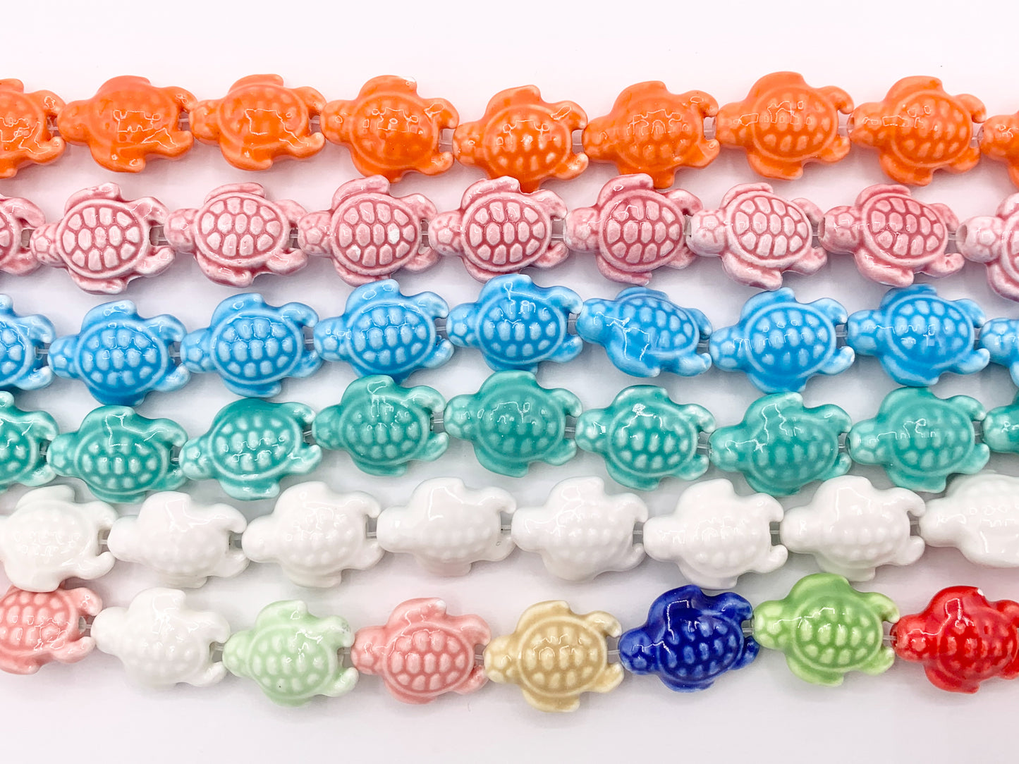 Puffy Turtle Shape Ceramic Porcelain Shiny Beads For Jewelry Making 14-15" Price For 1 Strand