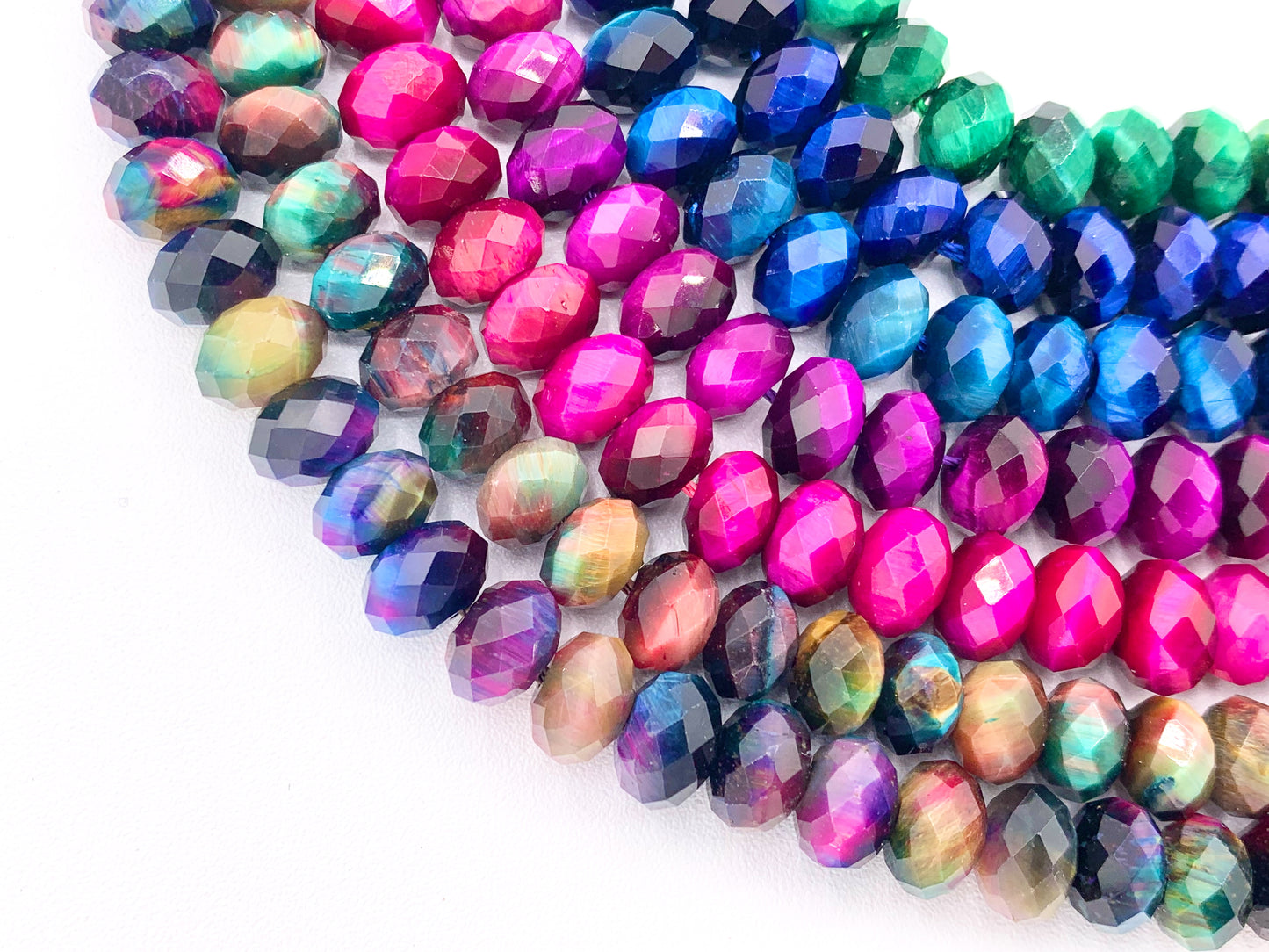 6x8mm Dyed Colorful Tiger's Eye Rondelle Hand Cut Genuine Gemstone Beads in 7 Colors Around 15"