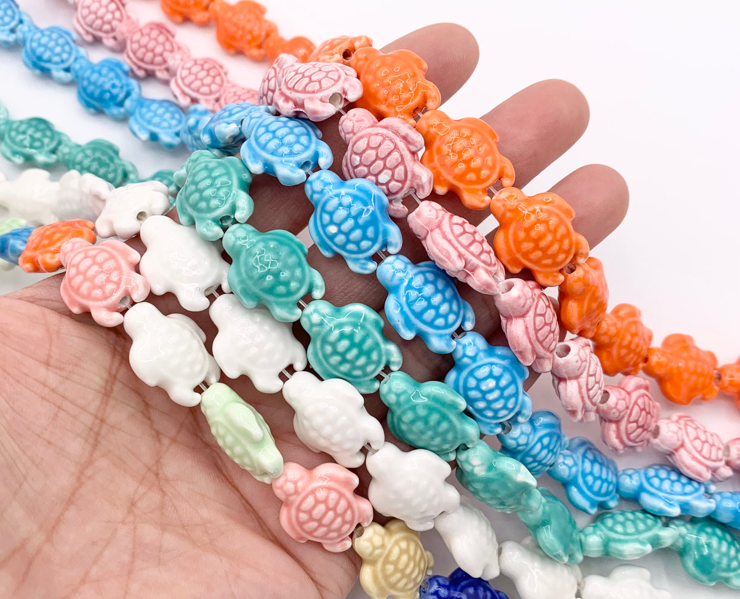 Puffy Turtle Shape Ceramic Porcelain Shiny Beads For Jewelry Making 14-15" Price For 1 Strand