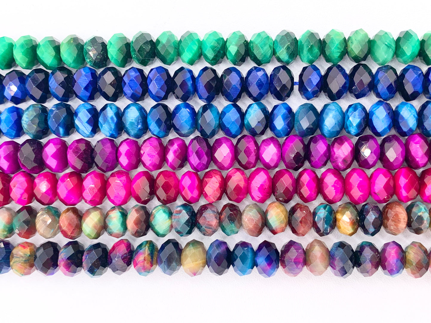 6x8mm Dyed Colorful Tiger's Eye Rondelle Hand Cut Genuine Gemstone Beads in 7 Colors Around 15"