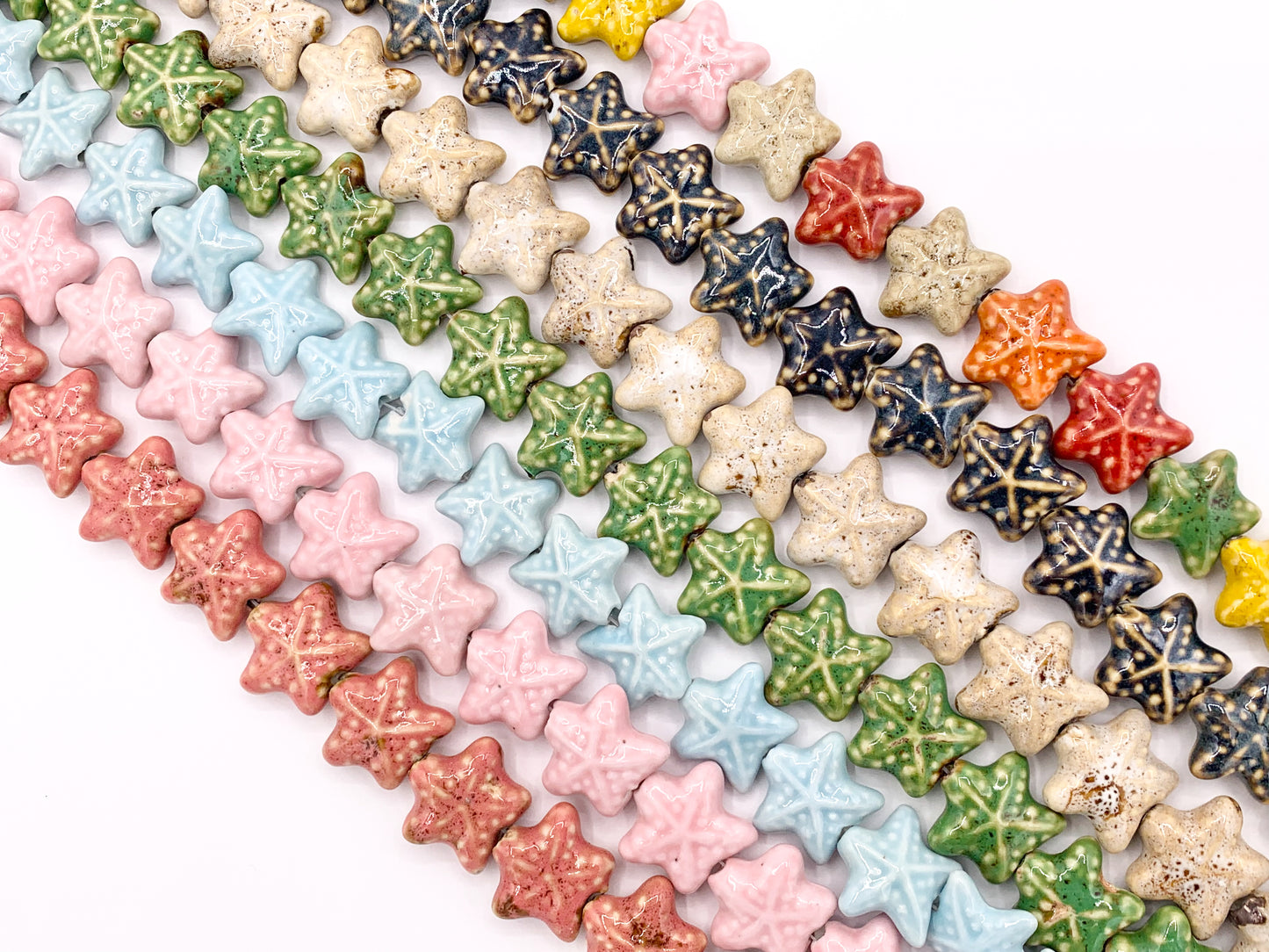 Puffy Starfish Shape Ceramic Porcelain Shiny Beads For Jewelry Making 13-14" Price For 1 Strand
