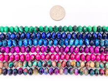 Load image into Gallery viewer, 6x8mm Dyed Colorful Tiger&#39;s Eye Rondelle Hand Cut Genuine Gemstone Beads in 7 Colors Around 15&quot;
