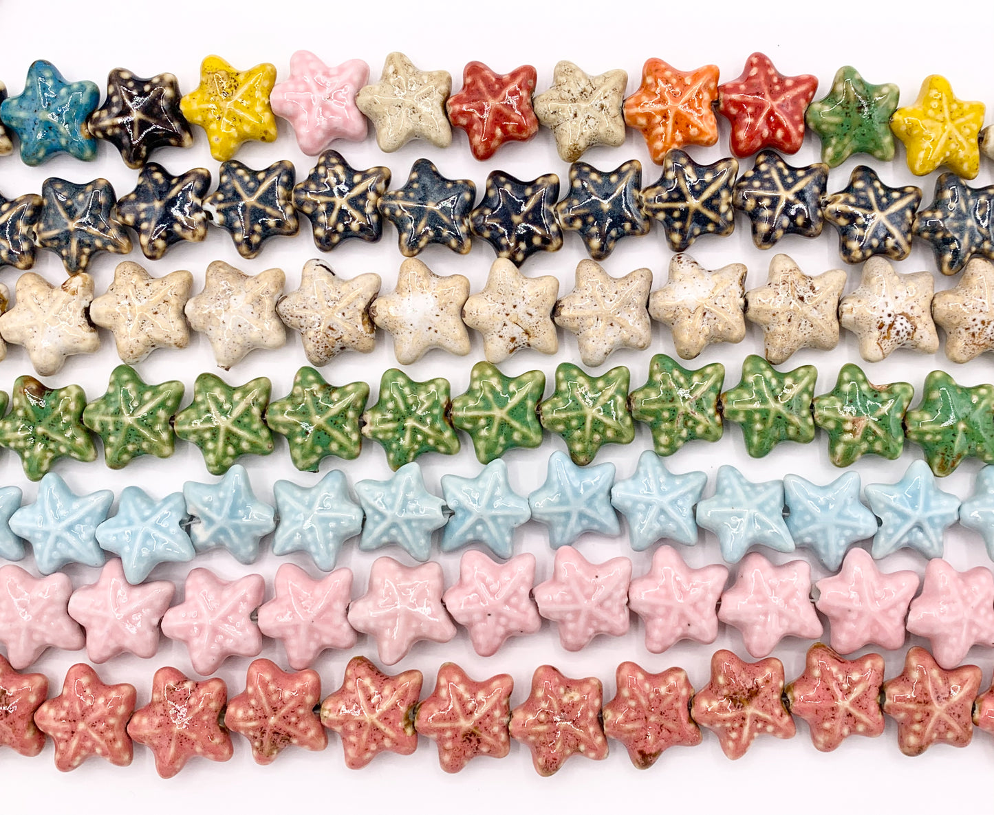 Puffy Starfish Shape Ceramic Porcelain Shiny Beads For Jewelry Making 13-14" Price For 1 Strand