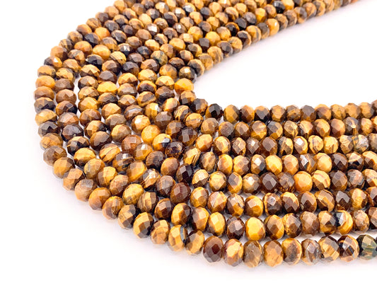 Tiger's Eye Natural Brown Rondelle Hand Cut Genuine Gemstone Beads 5mm 6mm 8mm 10mm Around 15"