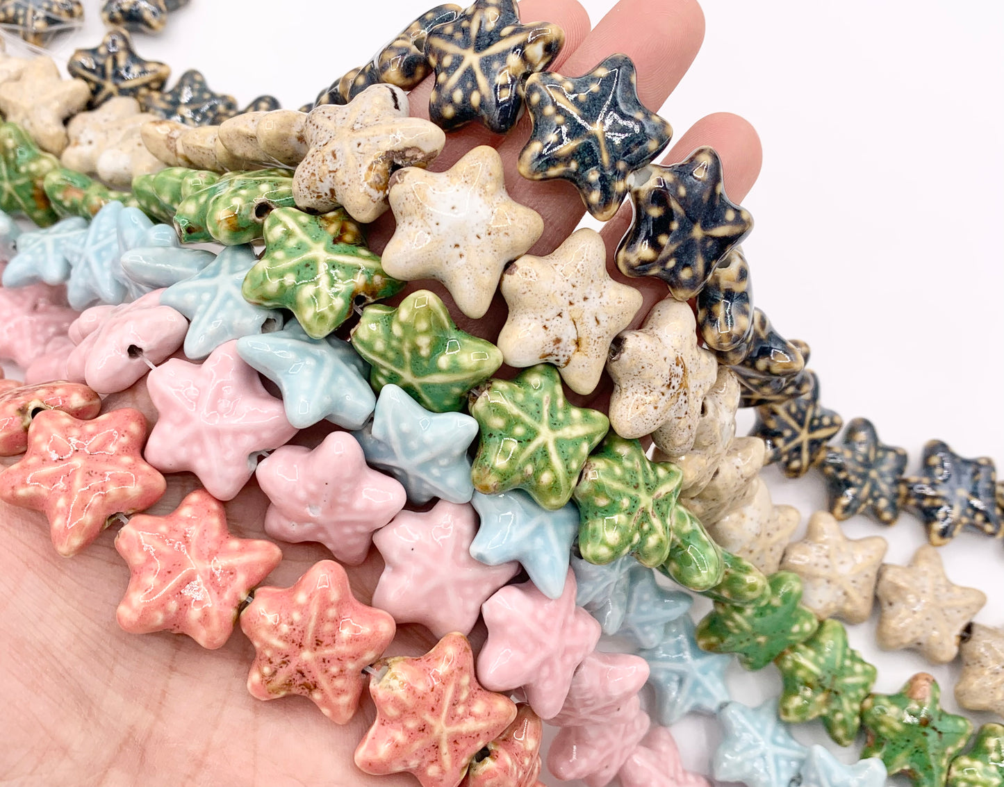 Puffy Starfish Shape Ceramic Porcelain Shiny Beads For Jewelry Making 13-14" Price For 1 Strand