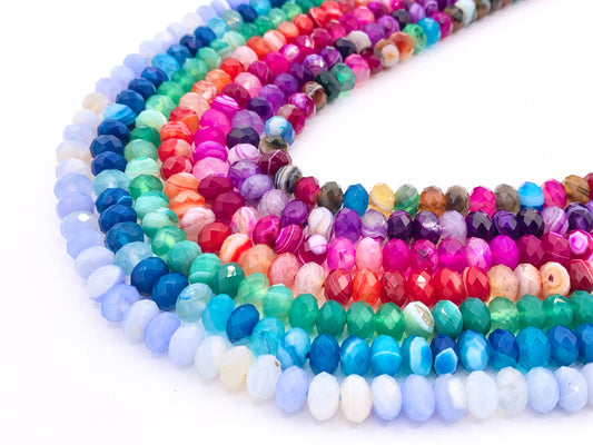 Dyed Colorful Sardonyx Rondelle Hand Cut Genuine Gemstone Beads in 7 Colors 6mm 8mm 10mm Around 15"