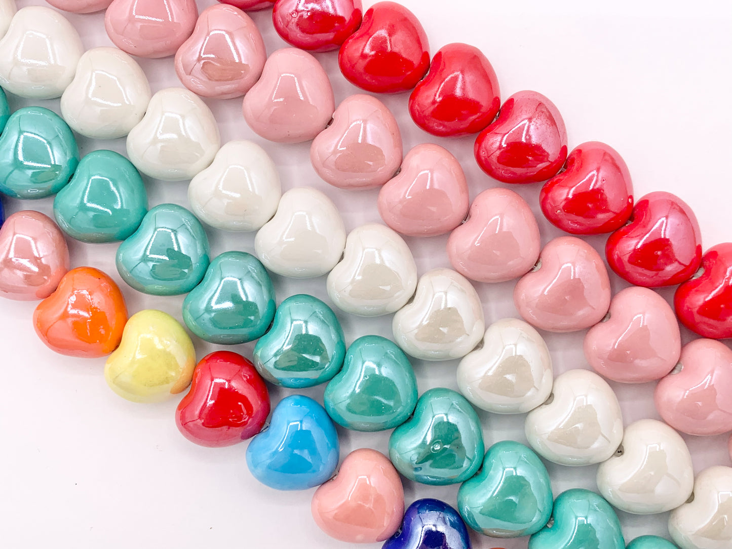 Puffy Heart Shape Ceramic Porcelain Shiny Glossy Beads For Jewelry Making 12-13" Price For 1 Strand