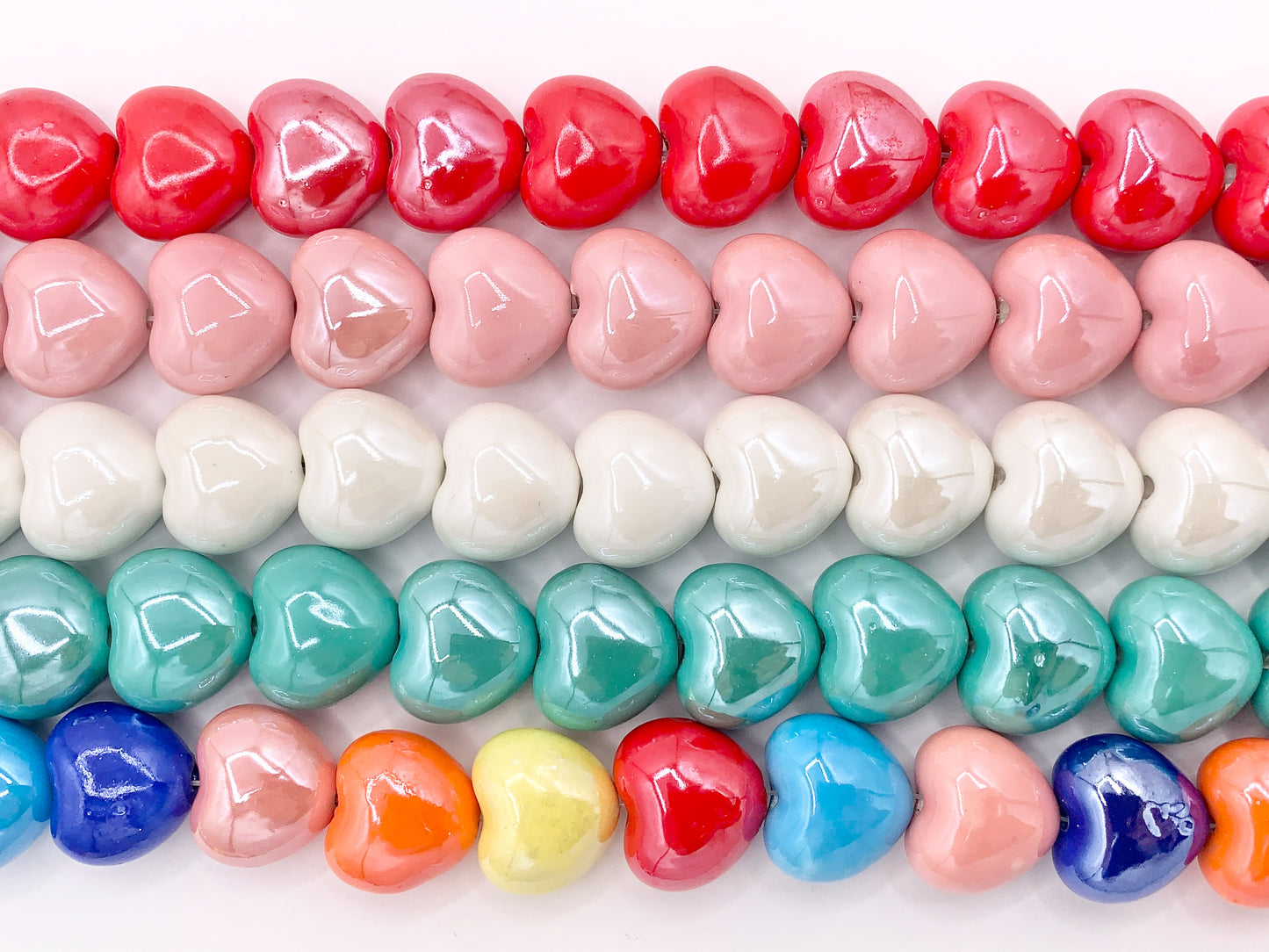 Puffy Heart Shape Ceramic Porcelain Shiny Glossy Beads For Jewelry Making 12-13" Price For 1 Strand