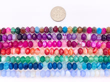 Cargar imagen en el visor de la galería, Teñido colorido Sardonyx Rondelle cuentas de piedras preciosas genuinas cortadas a mano en 7 colores 6 mm 8 mm 10 mm alrededor de 15&quot;
