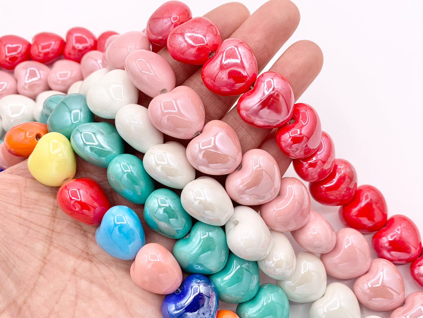 Puffy Heart Shape Ceramic Porcelain Shiny Glossy Beads For Jewelry Making 12-13" Price For 1 Strand