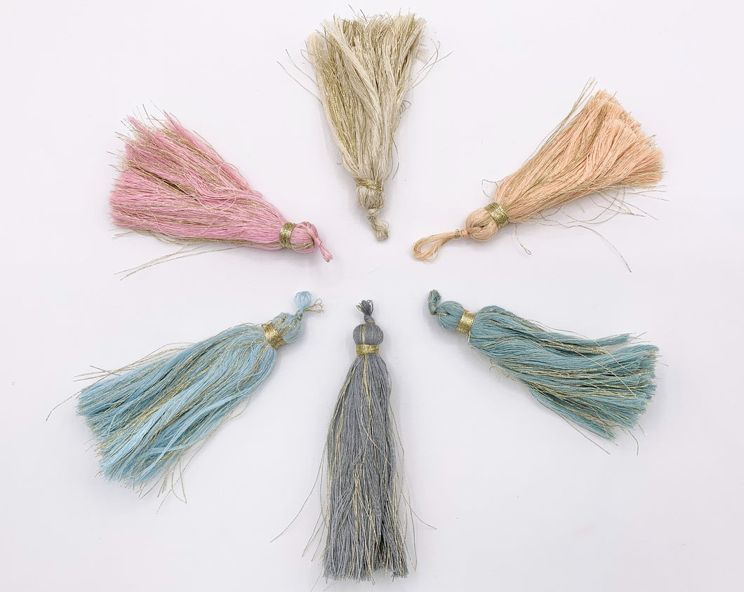 3.5 inches Silk Tassel Beautiful Handmade Tassel Mala Tassel in Cream, Gray, Pink, Peach, Blue, Green