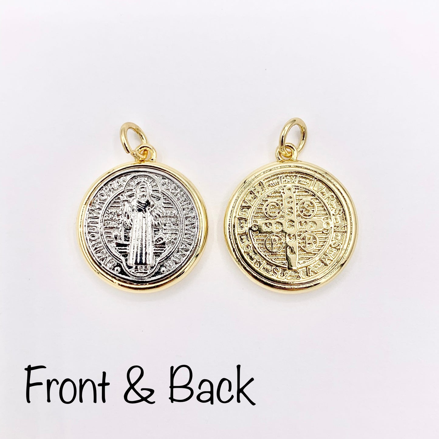 2 Tone Religious St Benedict Charms in 18K Gold & Silver Plated over Copper 6 PCS
