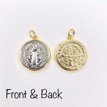 Cargar imagen en el visor de la galería, 2 Tone Religious St Benedict Charms in 18K Gold &amp; Silver Plated over Copper 6 PCS

