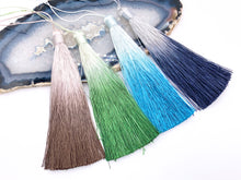 Load image into Gallery viewer, 5.25 inches Long Silk Tassel Beautiful Graduate Color Handmade Tassel Large Mala Tassel Brown Green Blue Navy Blue
