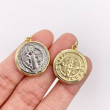 Cargar imagen en el visor de la galería, 2 Tone Religious St Benedict Charms in 18K Gold &amp; Silver Plated over Copper 6 PCS
