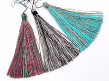 Load image into Gallery viewer, 4.75 inches Long Silk Tassel Beautiful Mixed Color Handmade Tassel Large Mala Tassel Magenta/Green, Black/White, Aqua/Gray
