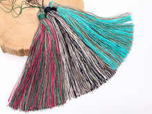 Load image into Gallery viewer, 4.75 inches Long Silk Tassel Beautiful Mixed Color Handmade Tassel Large Mala Tassel Magenta/Green, Black/White, Aqua/Gray
