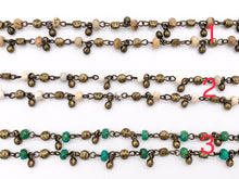 Load image into Gallery viewer, Vintage Dangle Picture Jasper/ Magnesite Natural Stone Rondelle Faceted Rosary Style Beaded Chain With Brass Wire By Spool 6mm
