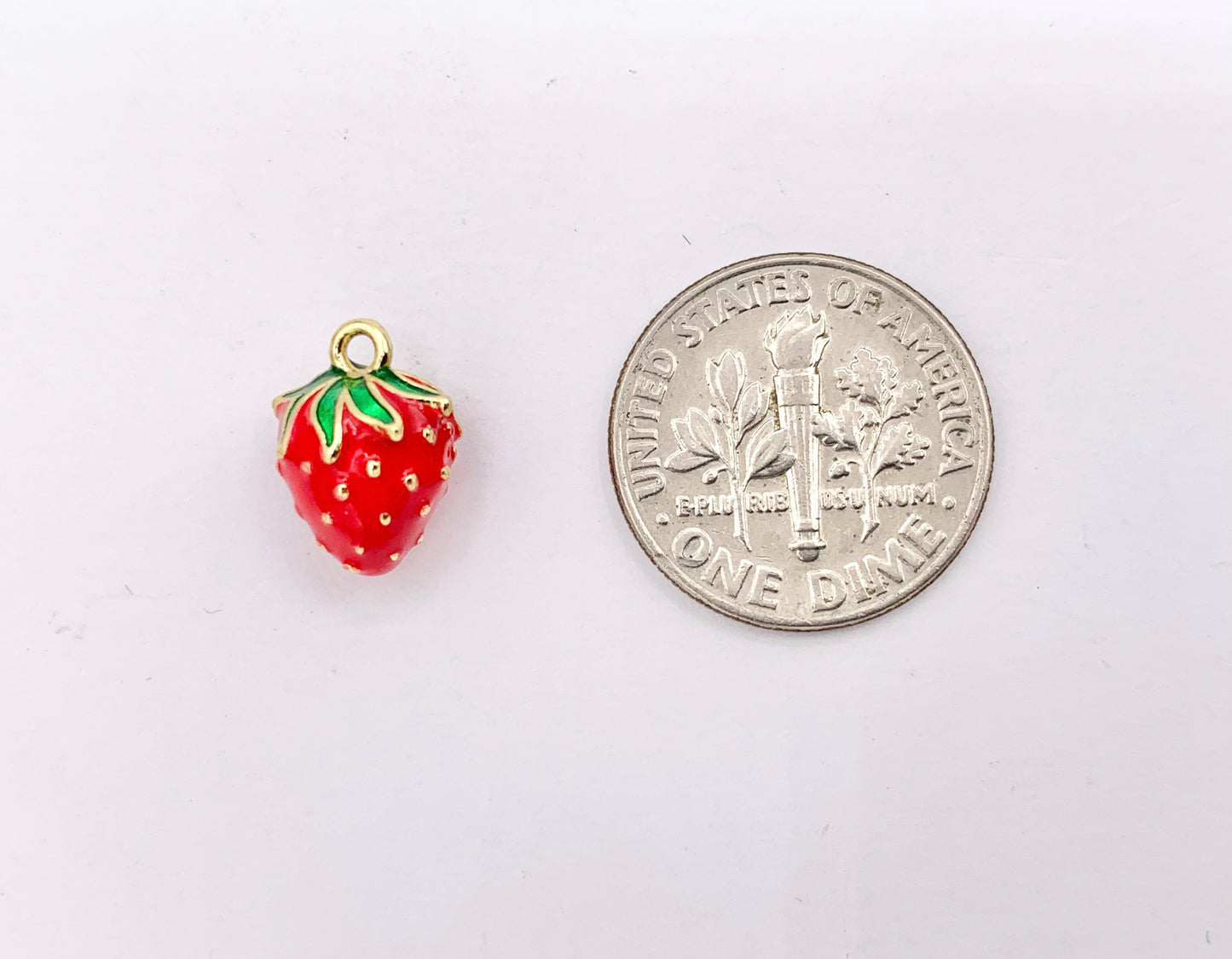 Cute Red Enamel Strawberry Charms 3D Puffy Fruit Charms in 18K Gold Plated Over Copper 10 PCS