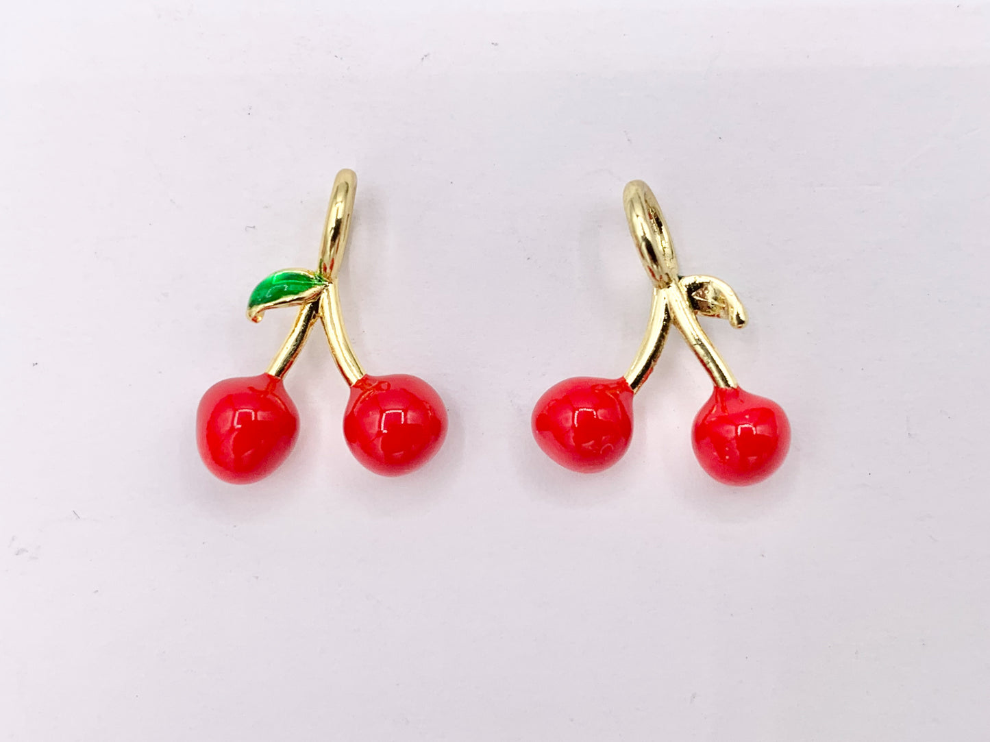Cute Red Enamel Cherry Charms 3D Puffy Fruit Charms in 18K Gold Plated Over Copper 10 PCS