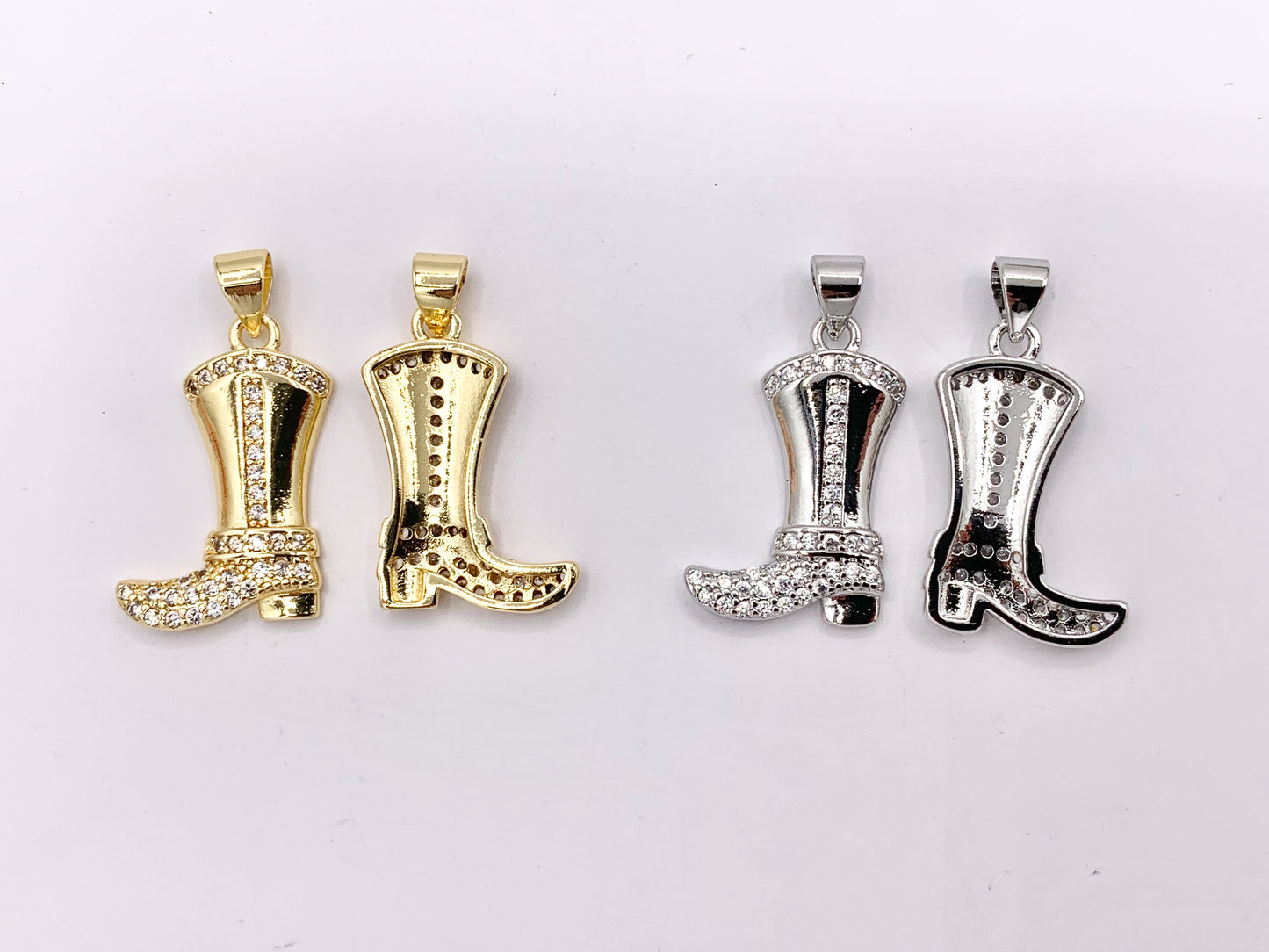 Western Cowboy Boots Texas Ranch One Sided Pendant Charms in CZ Pave 18K Gold/Silver Plated Copper 6 PCS