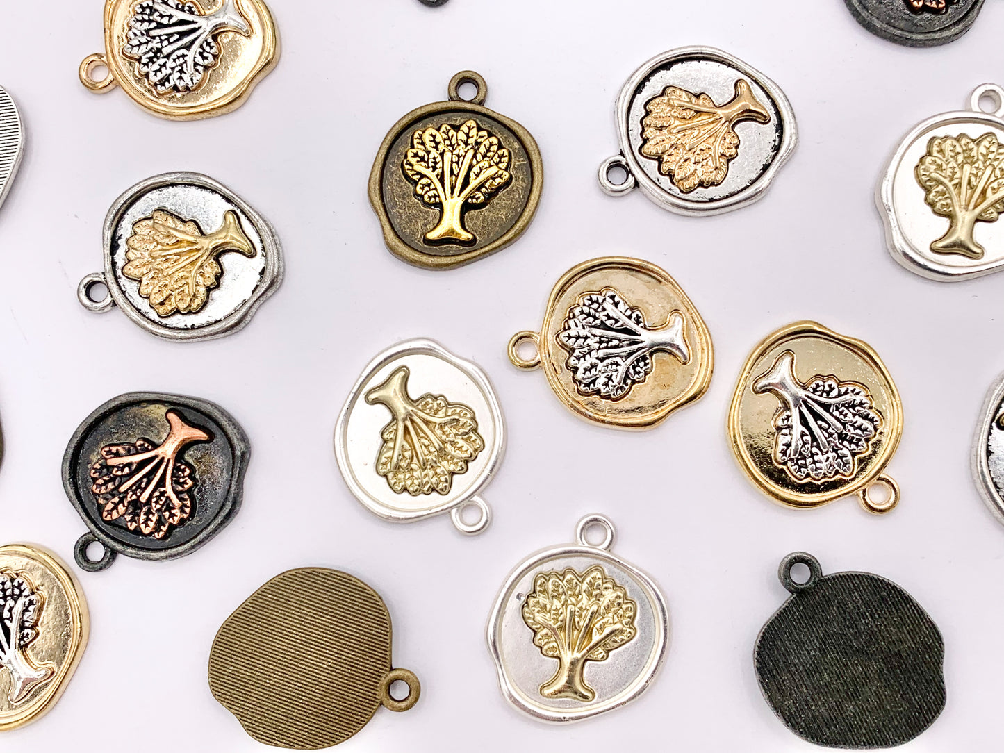 20x24mm Pewter Tree of Life Coin Charms One Sided 2 Tone Coin Pendant in Gold, Matte Silver, Silver, Brass, Gunmetal