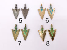 Load image into Gallery viewer, 16x31mm Pewter Arrowhead Pendants in Gold, Silver, Copper, Brass, Gunmetal and Blue/Green Patina
