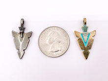 Load image into Gallery viewer, 16x31mm Pewter Arrowhead Pendants in Gold, Silver, Copper, Brass, Gunmetal and Blue/Green Patina
