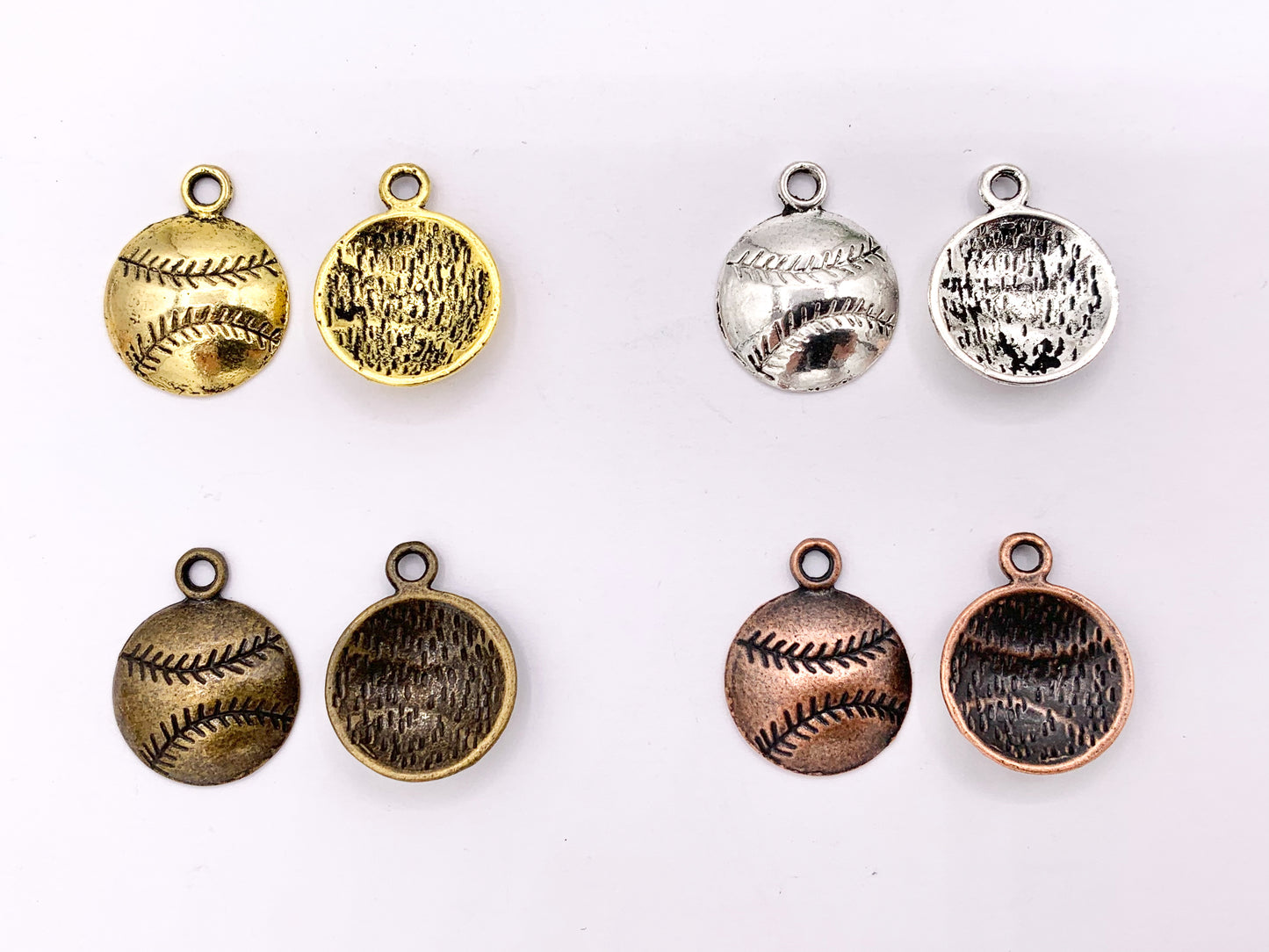 14mm Pewter One Sided Baseball Pendants Small Curved Coin Sports Charms Bulk Order in Gold, Silver, Copper and Brass 125g