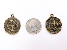 Load image into Gallery viewer, 25mm Pewter Jerusalem Cross Coin Charms in Gold, Silver, Bronze, Copper, Gunmetal, Green &amp; Blue Patina
