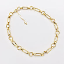 Cargar imagen en el visor de la galería, Circle + Paperclip Link Necklace 18K Gold Plated Copper Finished Necklace 17.5" + 2" Extension 3 PCS

