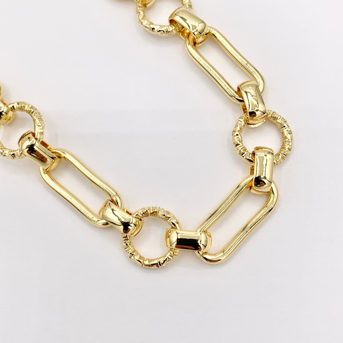 Circle + Paperclip Link Necklace 18K Gold Plated Copper Finished Necklace 17.5" + 2" Extension 3 PCS