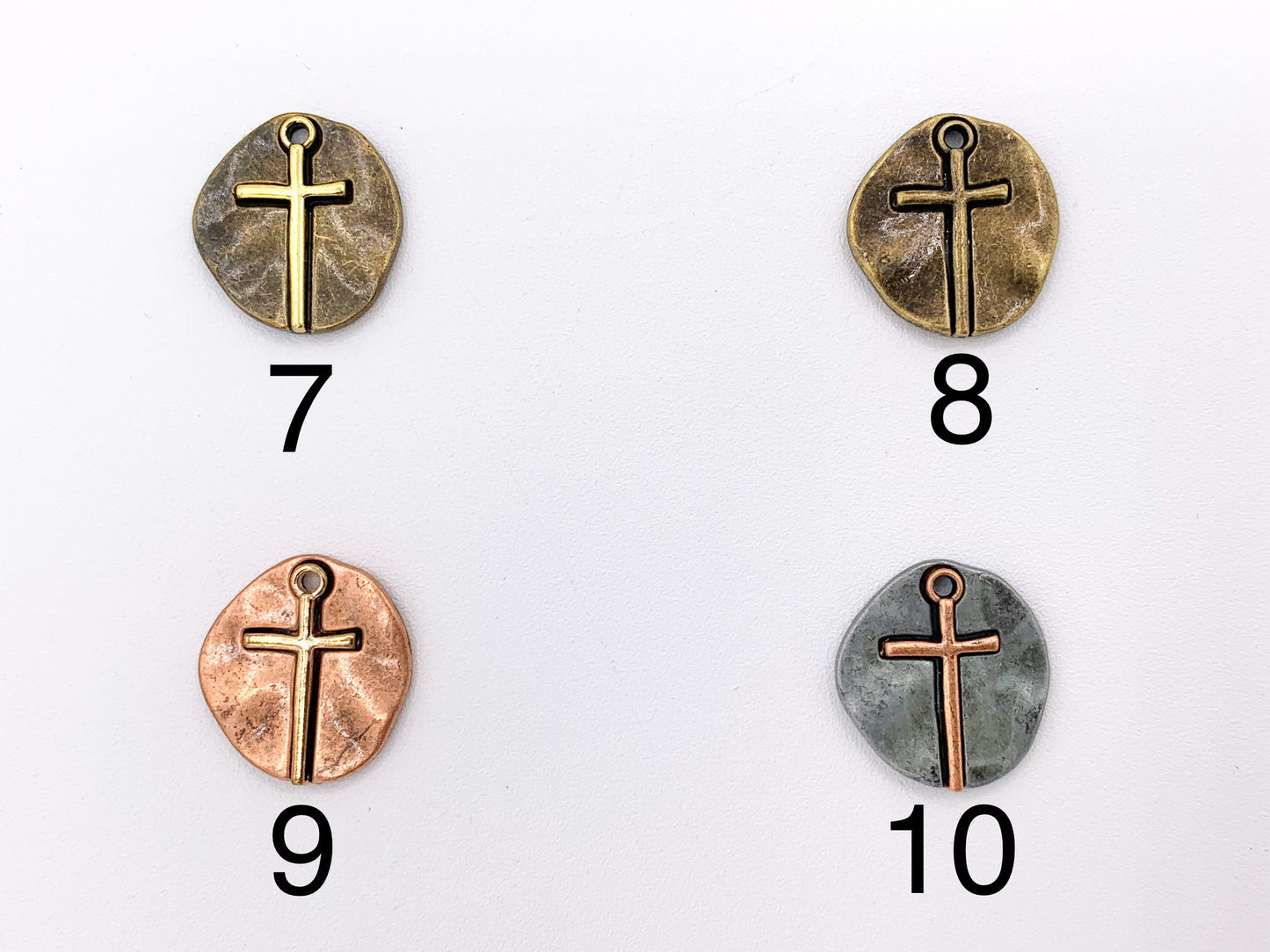 19mm Pewter Small Free Formed Cross Coin Charms Religious Pendant in 10 Colors