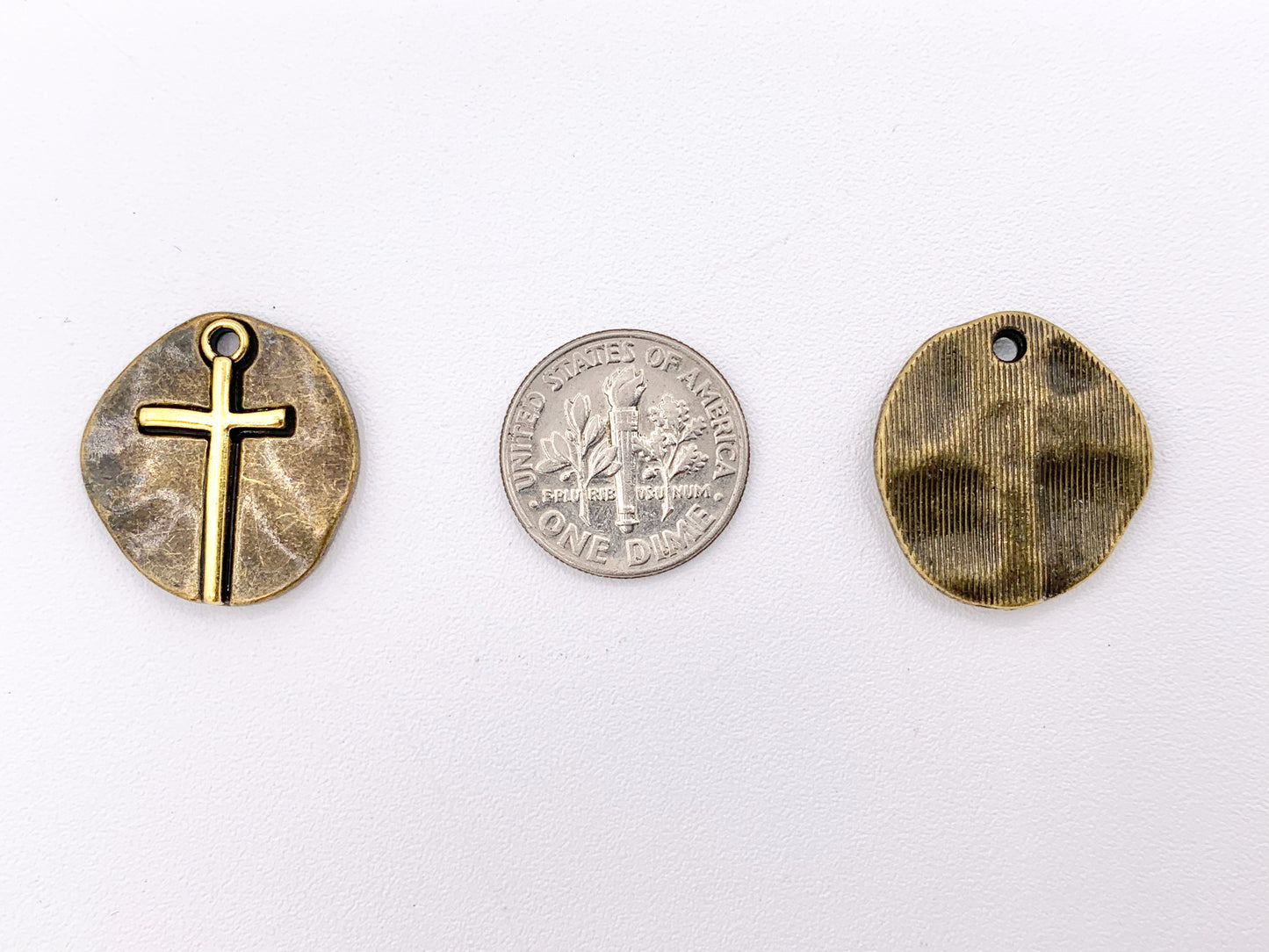 19mm Pewter Small Free Formed Cross Coin Charms Religious Pendant in 10 Colors