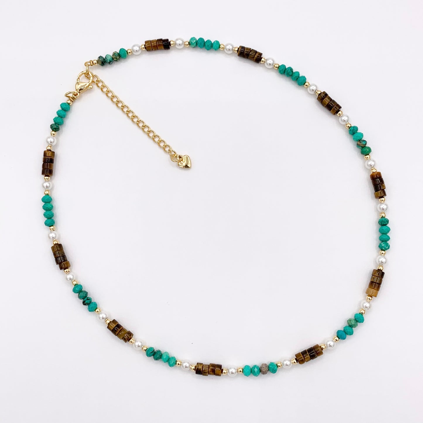 Delicate Tiger's Eye, Magnesite & Pearl Necklaces 18K Gold Plated Copper Choker Finished Necklace 16.5" Price For 1 Necklace