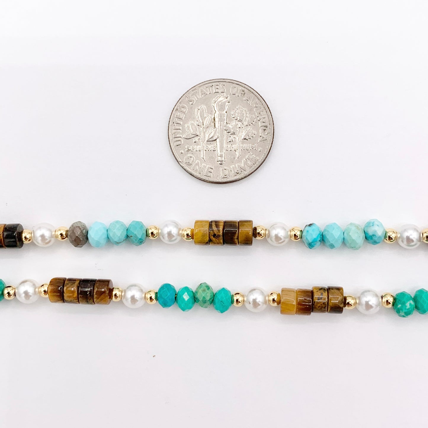 Delicate Tiger's Eye, Magnesite & Pearl Necklaces 18K Gold Plated Copper Choker Finished Necklace 16.5" Price For 1 Necklace