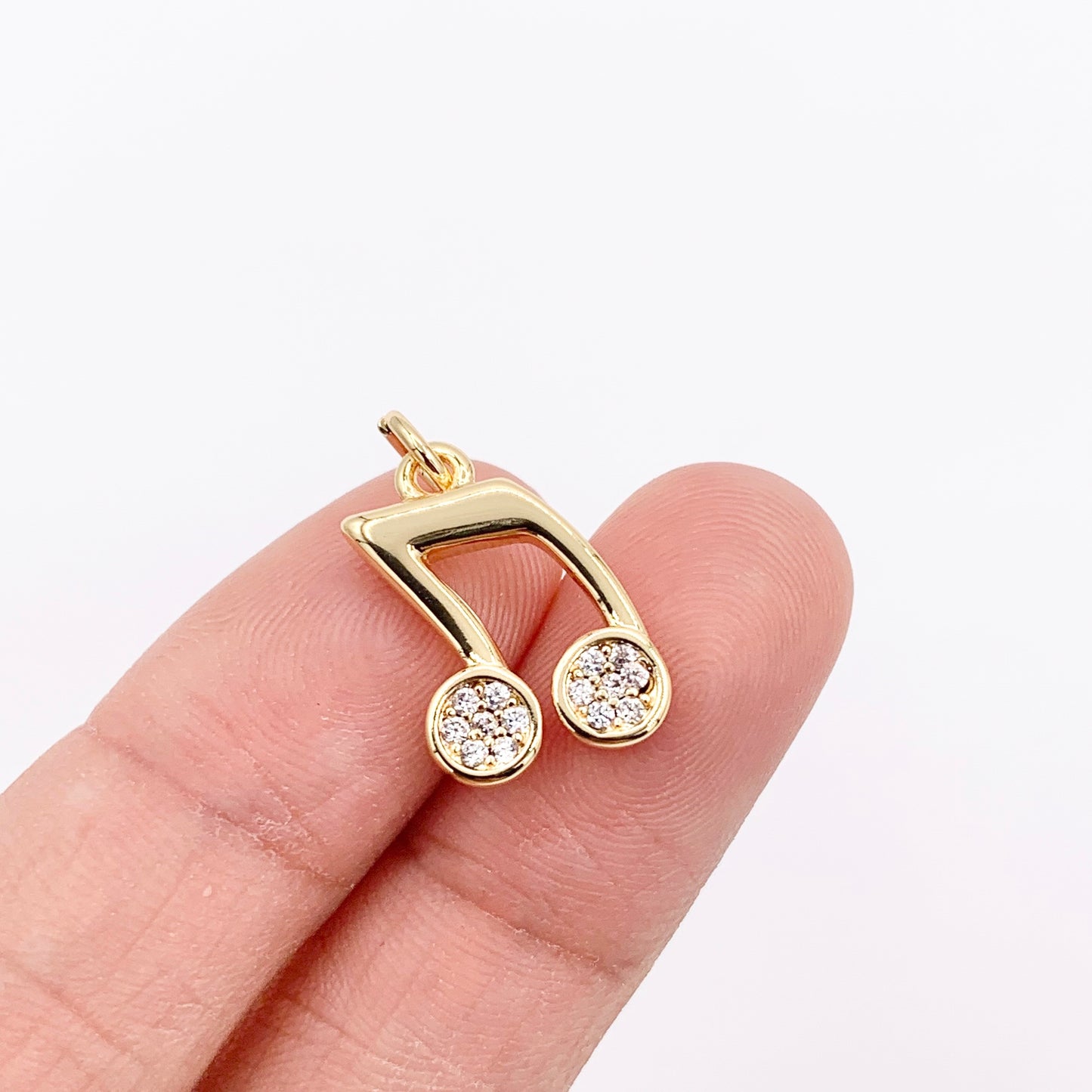Gold Quaver Music Note CZ Pave Charms in Real Gold 18K Plated Copper 8 PCS