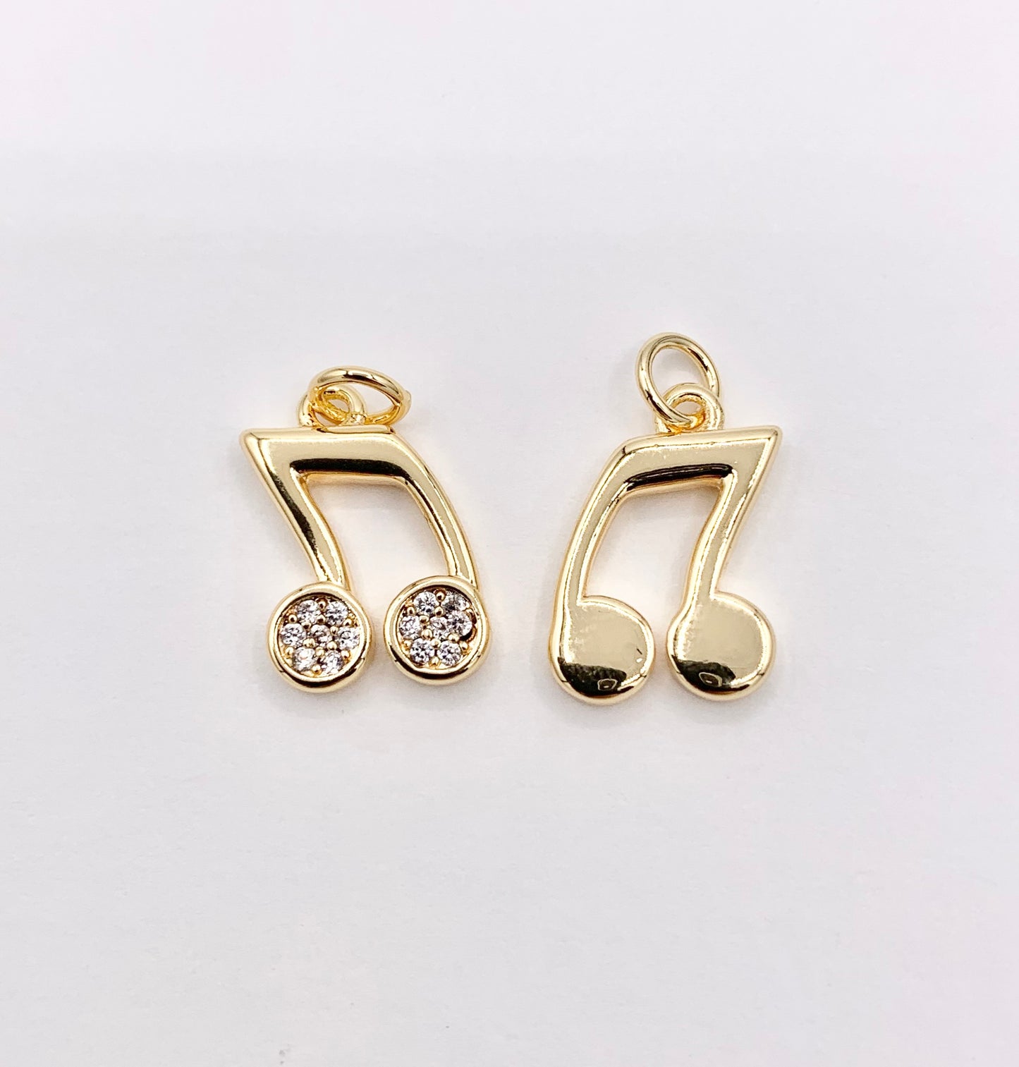Gold Quaver Music Note CZ Pave Charms in Real Gold 18K Plated Copper 8 PCS