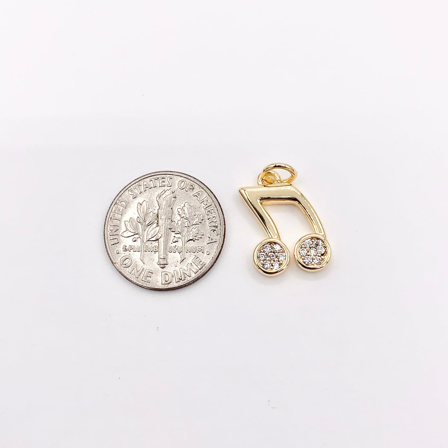 Gold Quaver Music Note CZ Pave Charms in Real Gold 18K Plated Copper 8 PCS