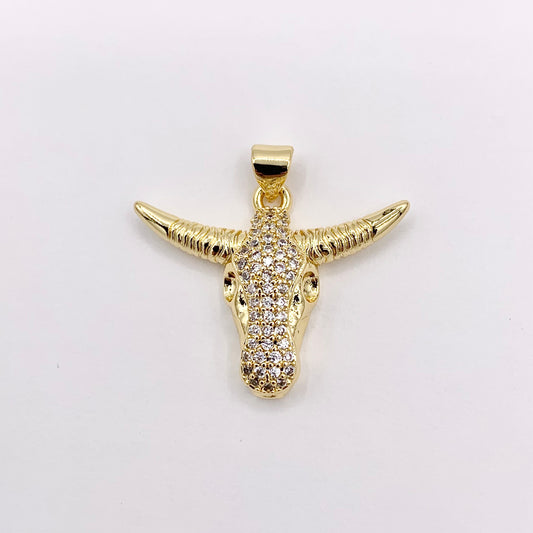 28x22mm Long Horn Steer Head Pendants High Quality Bull Head Charms in 18K Gold Plated Copper 6 PCS