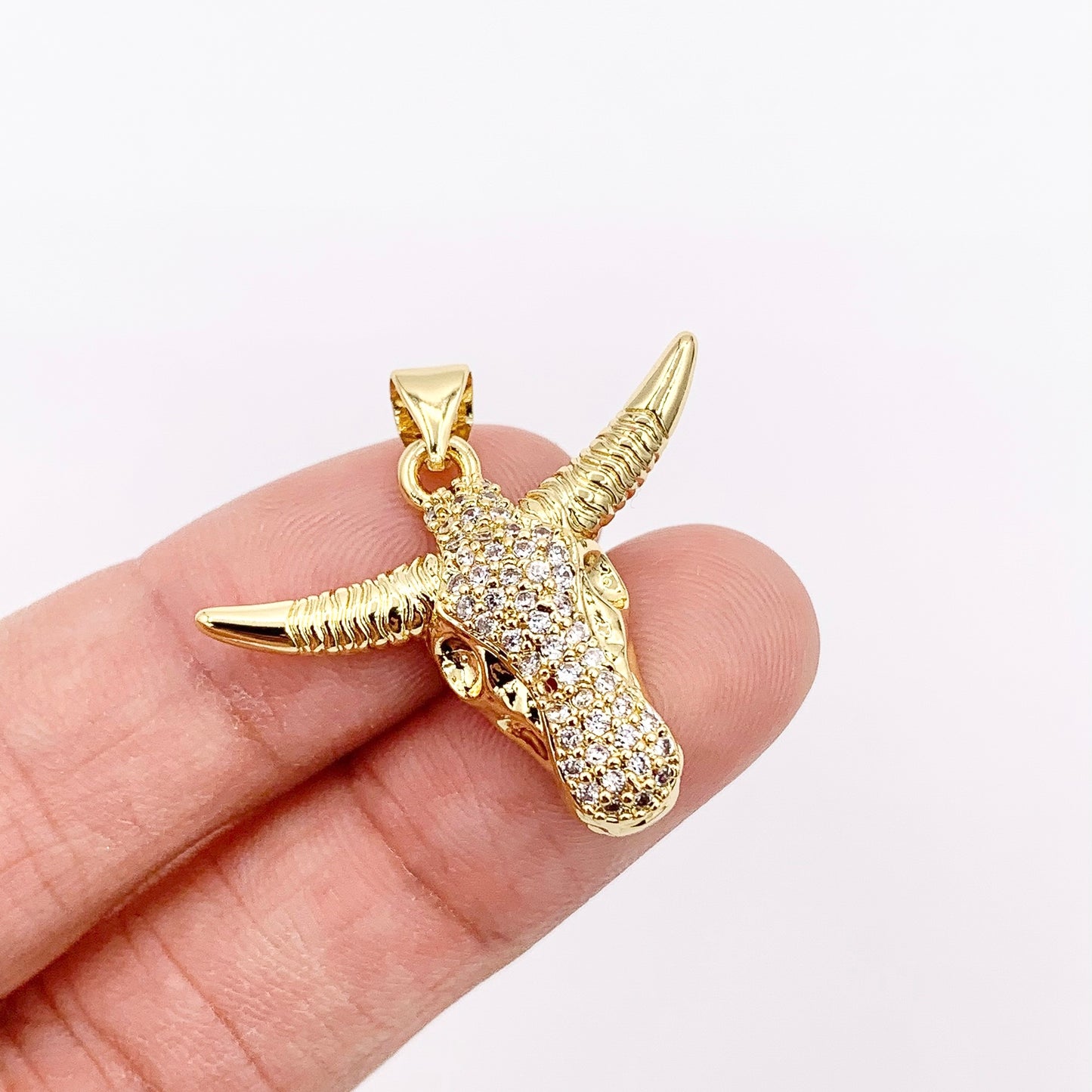28x22mm Long Horn Steer Head Pendants High Quality Bull Head Charms in 18K Gold Plated Copper 6 PCS