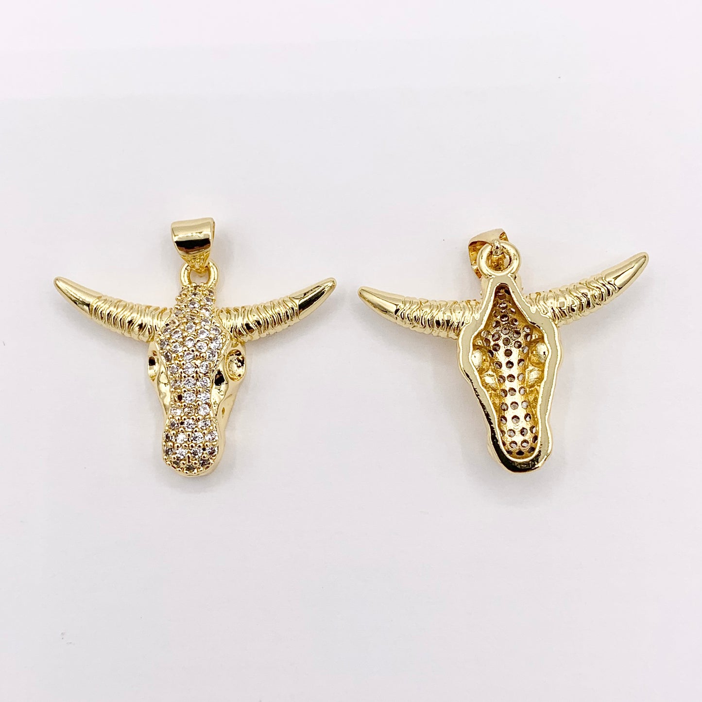 28x22mm Long Horn Steer Head Pendants High Quality Bull Head Charms in 18K Gold Plated Copper 6 PCS